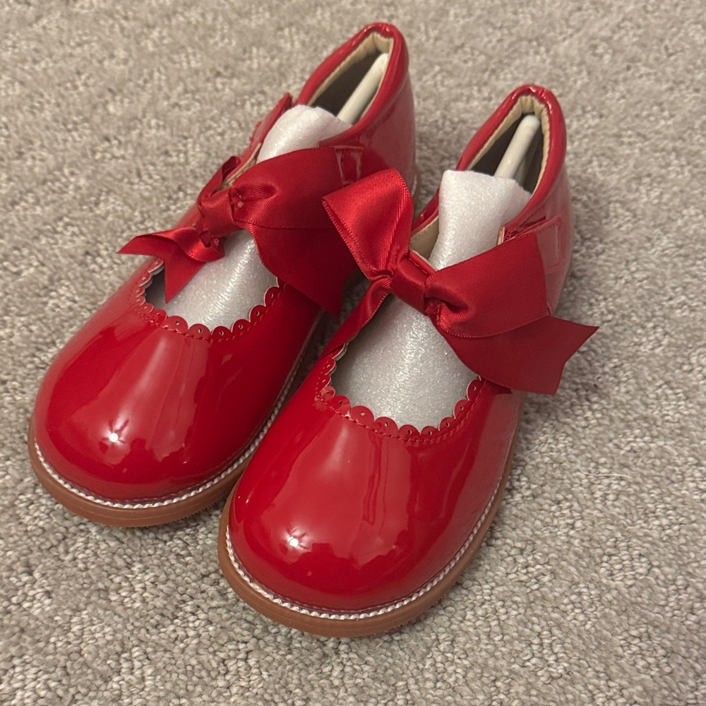Red Patent Leather Kids Shoes with satin bow